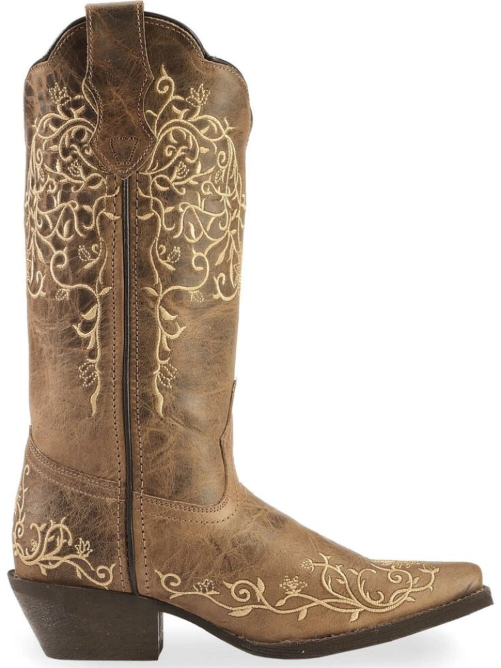 🤠 Laredo Women's Jasmine Distressed & Embroidered Cowboy Boots - Tan 10 M 🤠